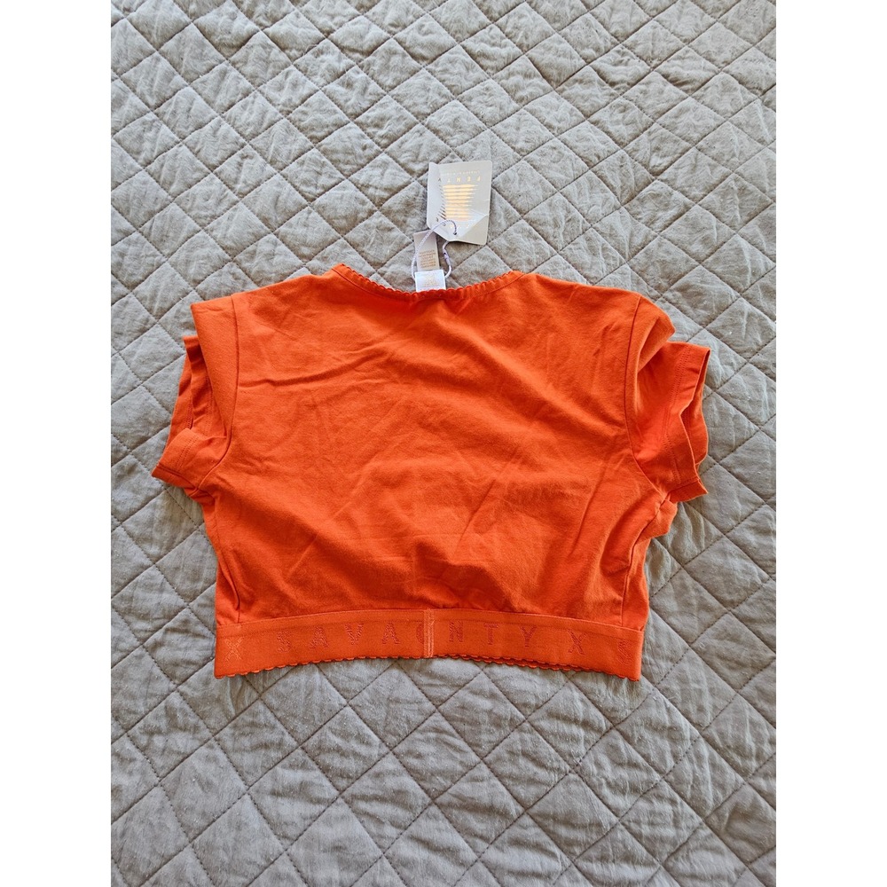 Savage × Fenty NWT Cropped Logo Orange Cotton Short Sleeve Top T-Shirt sz S - Picture 6 of 6